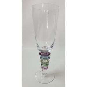 Carnival by Block Glass Water Goblet 9" Multi Color Stacked Ring Stem Clear